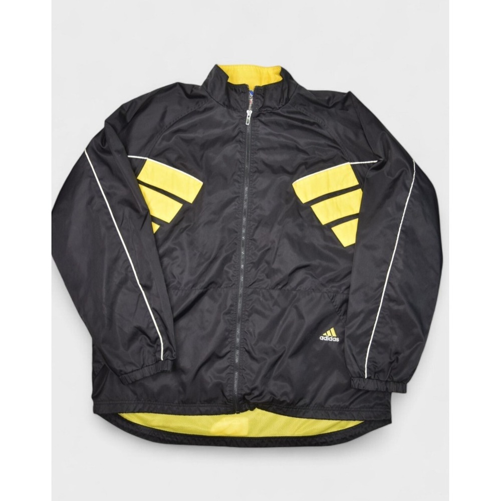 Vintage Adidas Jacket Mens XL Black Yellow Soccer Track Warm Up Windbreaker Logo
